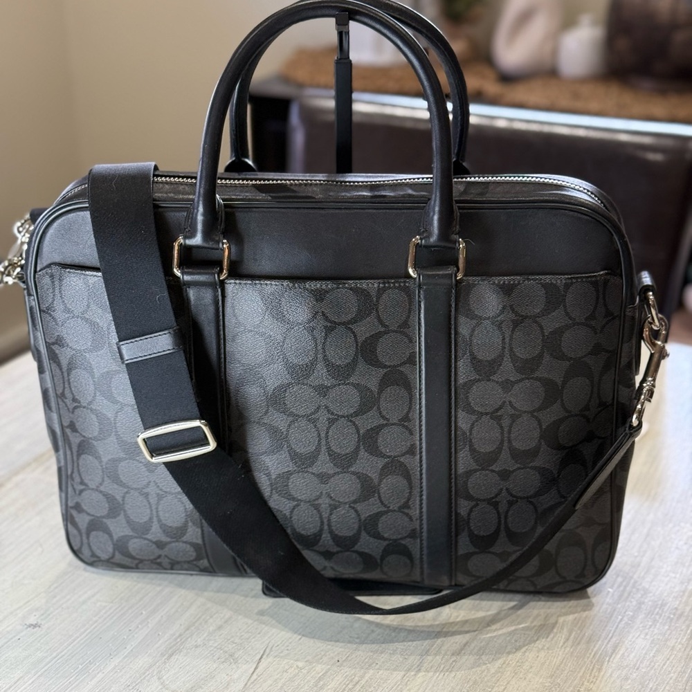 Coach Perry Slim Men's Charcoal/Black Signature Canvas Briefcase
